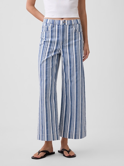 Image number 2 showing, High Rise Stripe Wide-Leg Crop Jeans