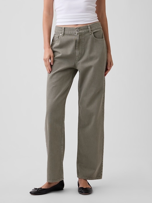 Image number 2 showing, Mid Rise Relaxed Straight Crop Jeans