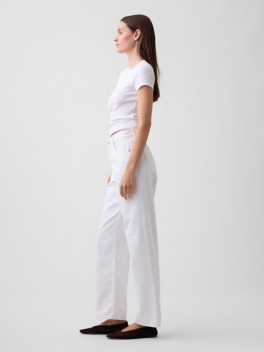 Image number 3 showing, Mid Rise Relaxed Straight Crop Jeans