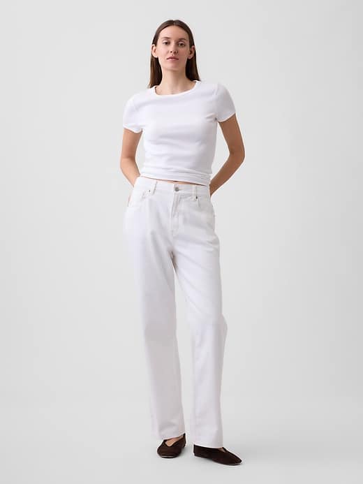 Image number 1 showing, Mid Rise Relaxed Straight Crop Jeans