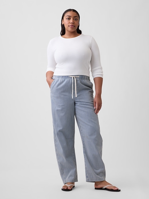 Image number 5 showing, Mid Rise SuperSoft Stripe Pull-On Barrel Jeans