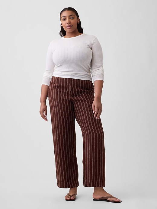 Image number 5 showing, High Rise Linen-Blend Straight Crop Pants