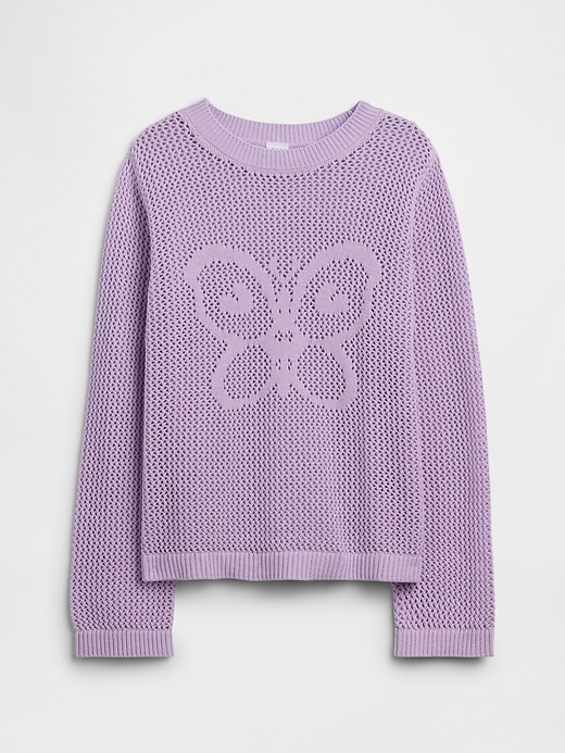 Image number 1 showing, Kids Relaxed Crochet Crewneck Sweater