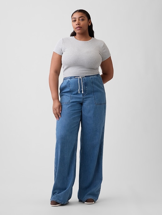 Image number 5 showing, Mid Rise Pull-On SuperLight Wide-Leg Jeans