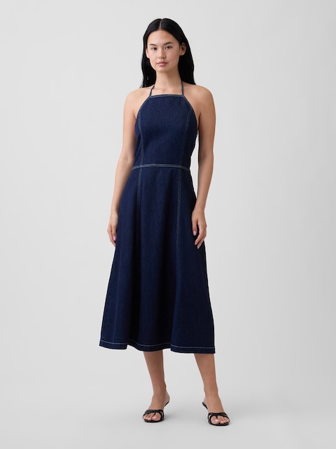 Denim Halter Midi Dress