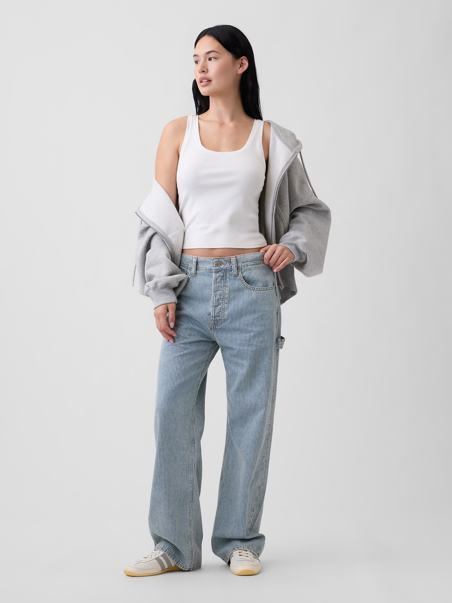 Low Slung Relaxed Straight Railroad Stripe Carpenter Jeans