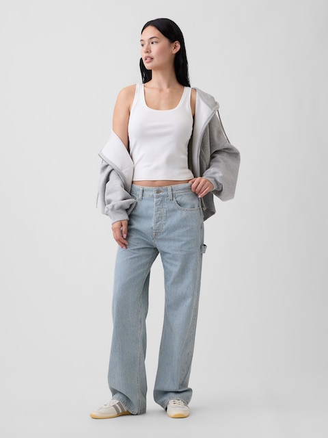 Low Slung Relaxed Straight Railroad Stripe Carpenter Jeans