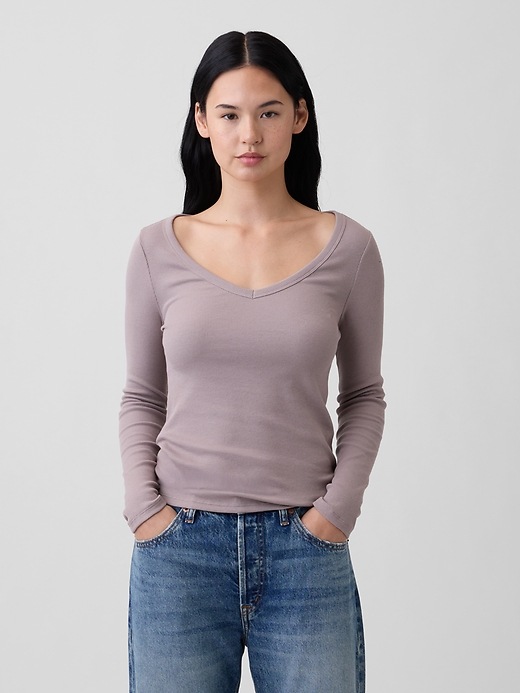 Image number 1 showing, Ribbed V-Neck T-Shirt