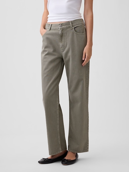 Image number 2 showing, Mid Rise Relaxed Straight Crop Jeans