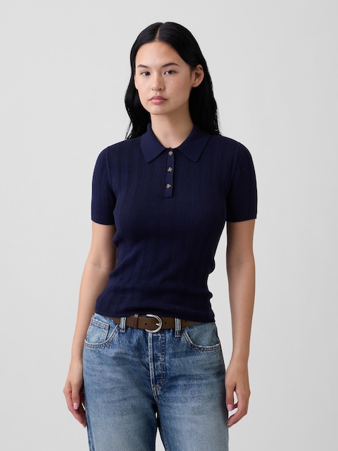 Ribbed Sweater Polo Shirt