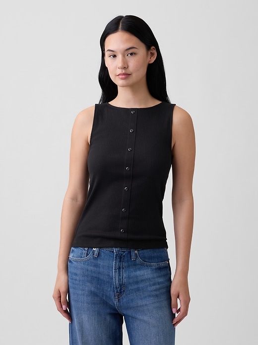 Image number 1 showing, Ribbed Button-Up Top