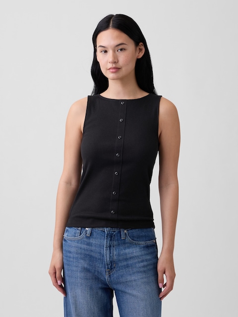 Ribbed Button-Up Top