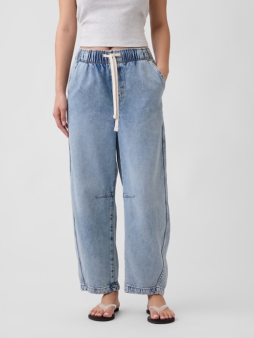 Image number 2 showing, Mid Rise SuperSoft Pull-On Barrel Jeans