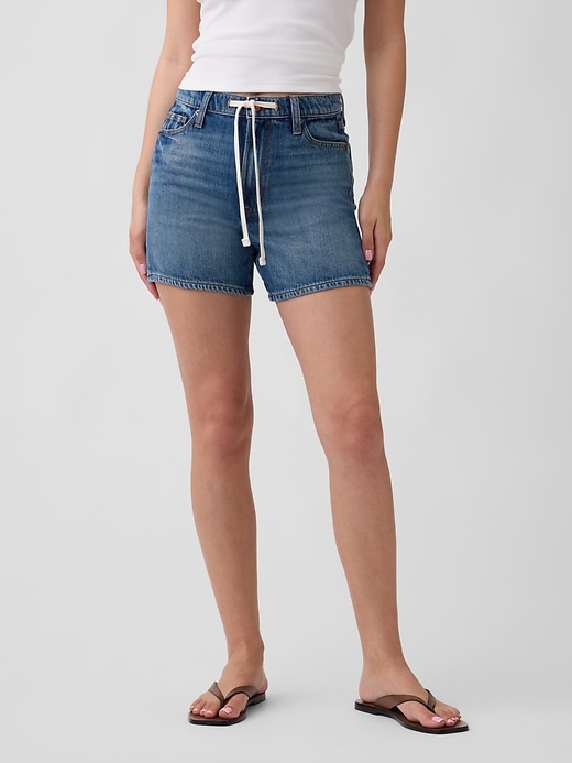 Image number 2 showing, High Rise SuperSoft Drawstring Denim Shorts