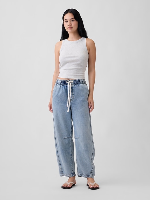 Image number 1 showing, Mid Rise SuperSoft Pull-On Barrel Jeans