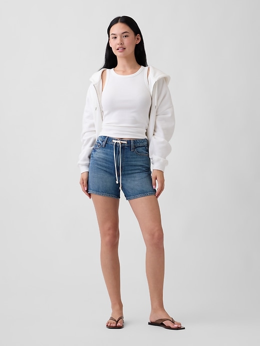 Image number 1 showing, High Rise SuperSoft Drawstring Denim Shorts