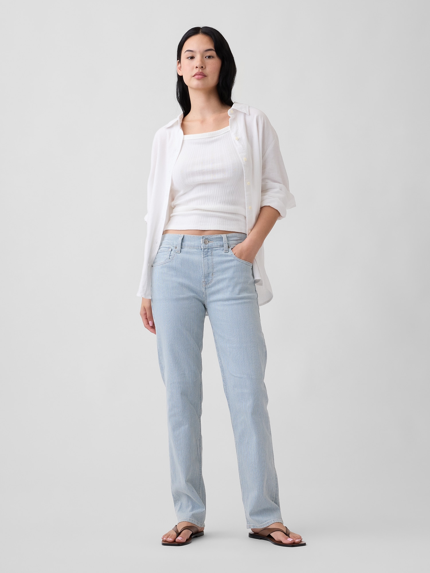 Mid Rise Stripe '90s Slim Straight Jeans