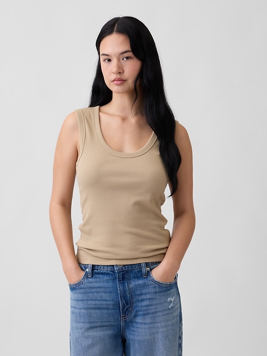 Image number 1 showing, Ribbed Scoopneck Tank Top
