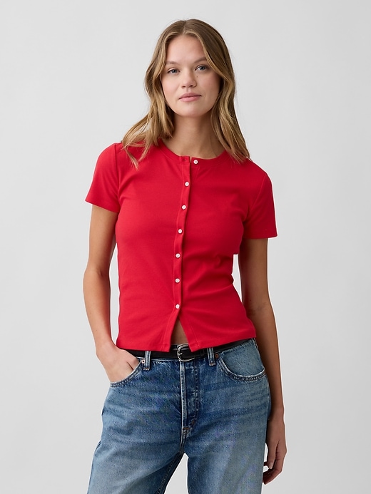 Image number 1 showing, Ribbed Button-Up Top