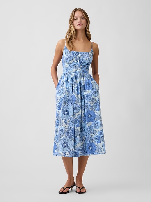 Image number 1 showing, Smocked Tie-Front Midi Dress