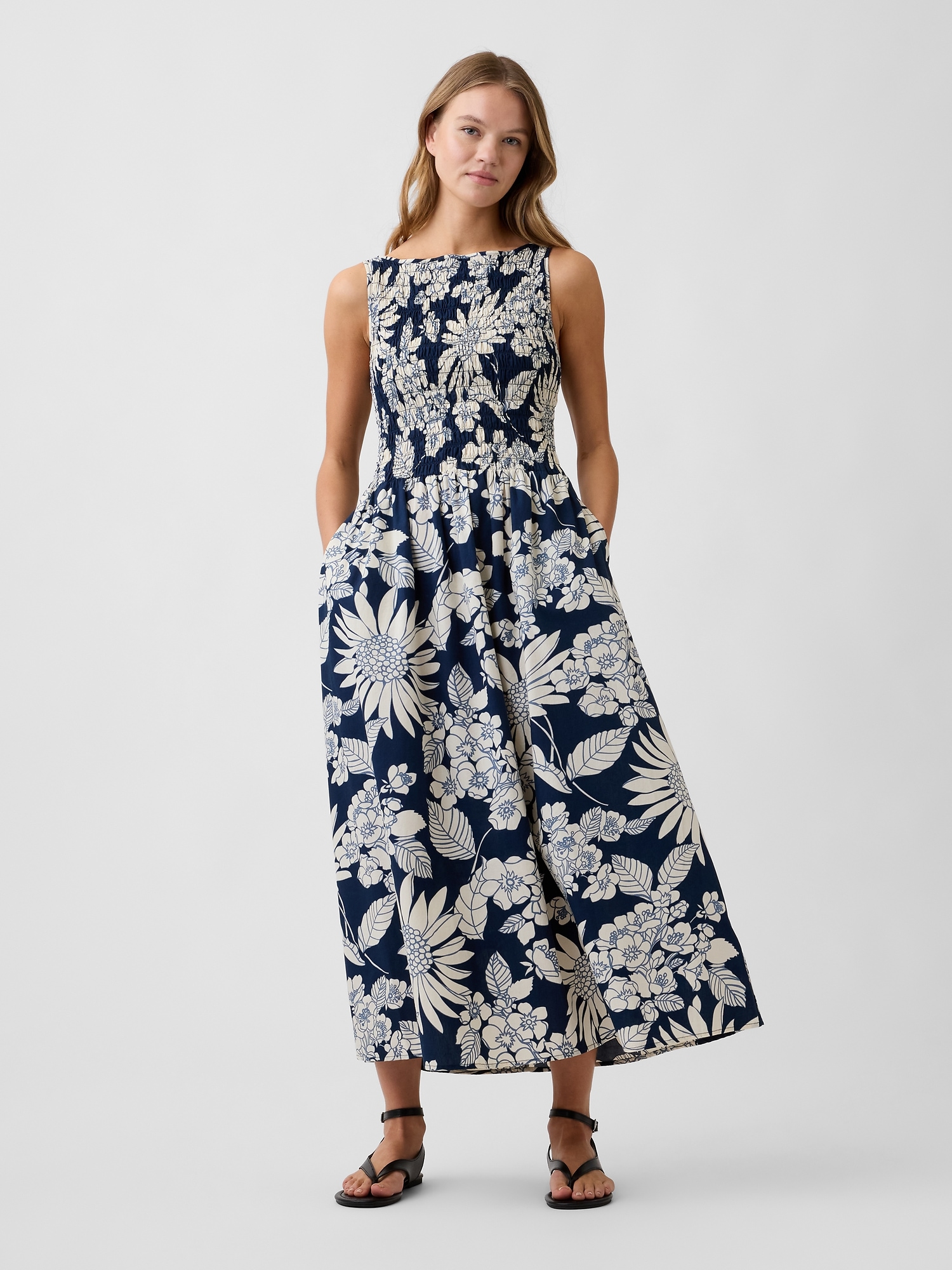 Smocked Boatneck Maxi Dress