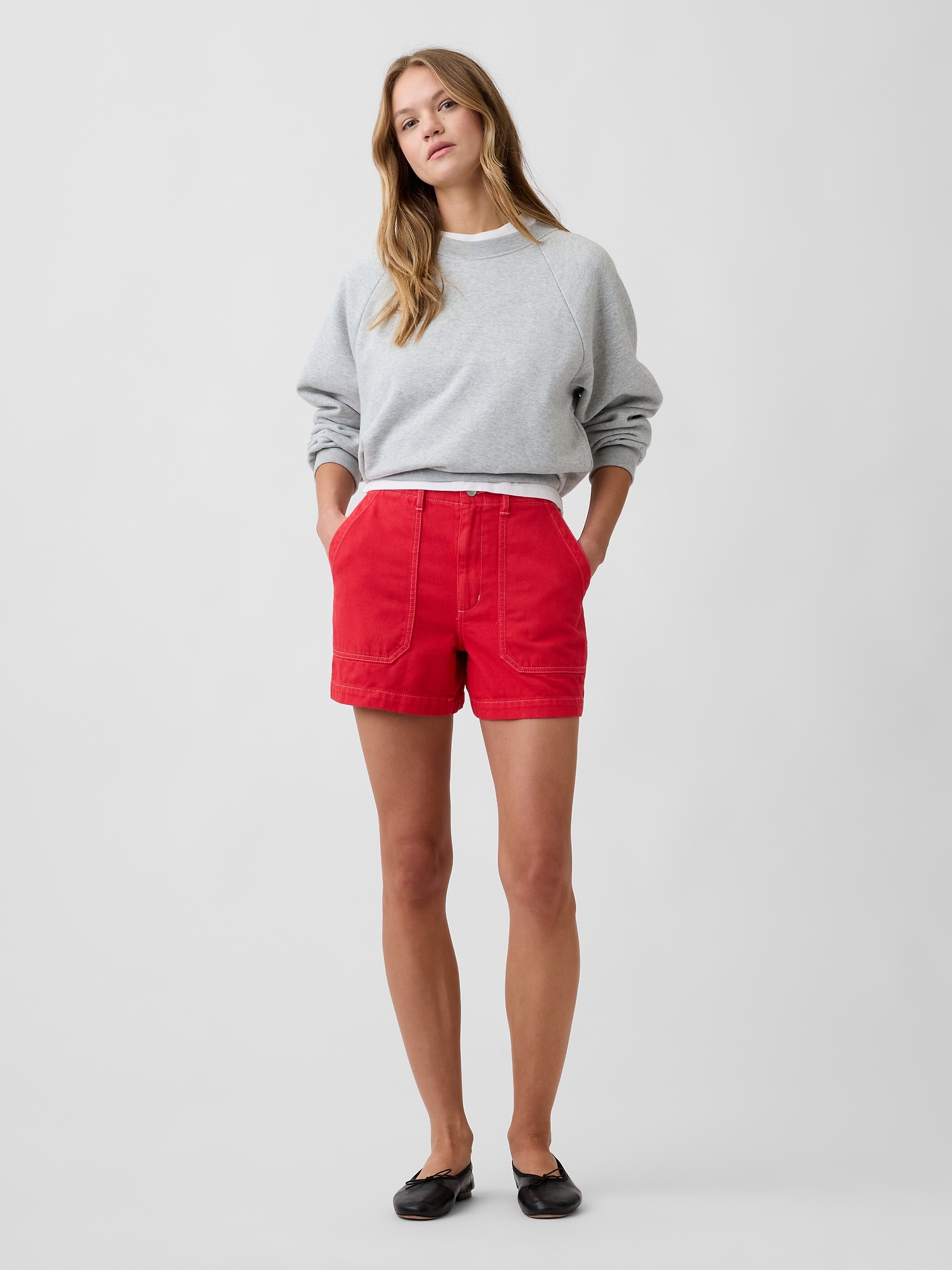 4" Mid Rise Denim Utility Shorts