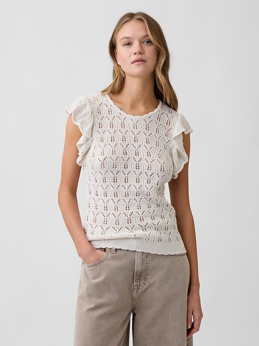 Image number 1 showing, Crochet Flutter Sleeve Top