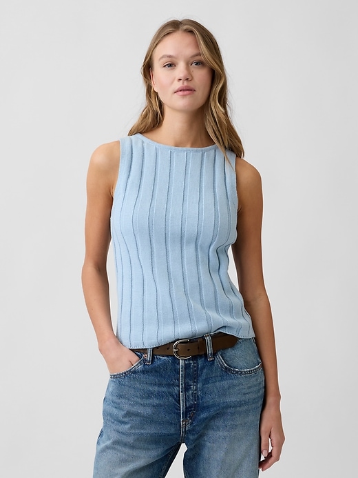Image number 1 showing, Relaxed Ribbed Boatneck Tank Top