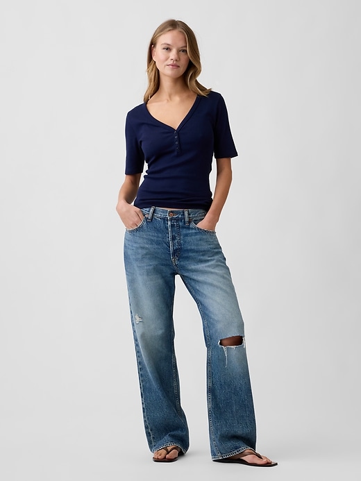 Image number 3 showing, Modern Ribbed V-Neck Henley Top