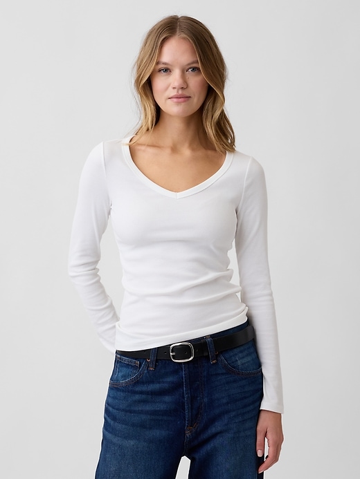 Image number 1 showing, Ribbed V-Neck T-Shirt