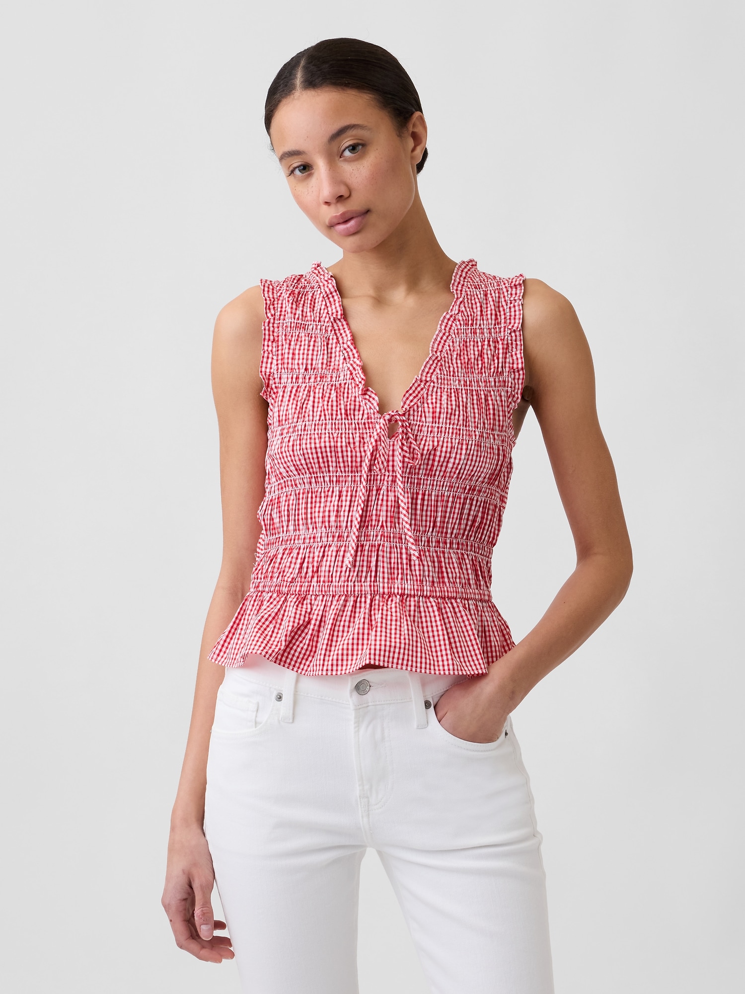 Smocked Sleeveless Top