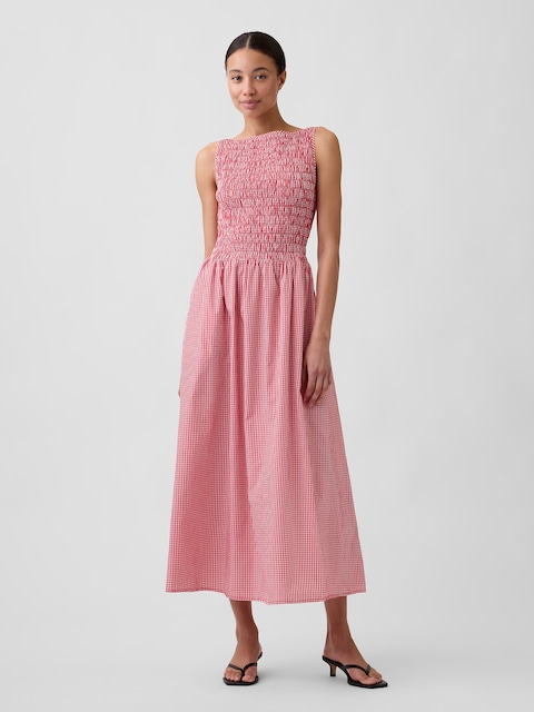 Smocked Boatneck Maxi Dress