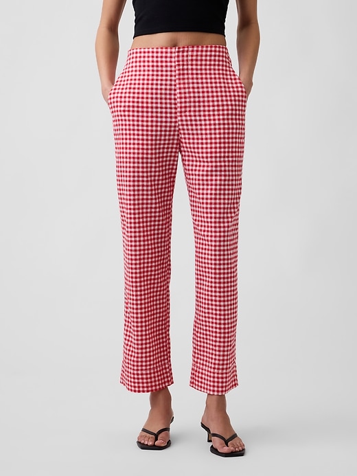 Image number 2 showing, High Rise Linen-Blend Straight Crop Pants