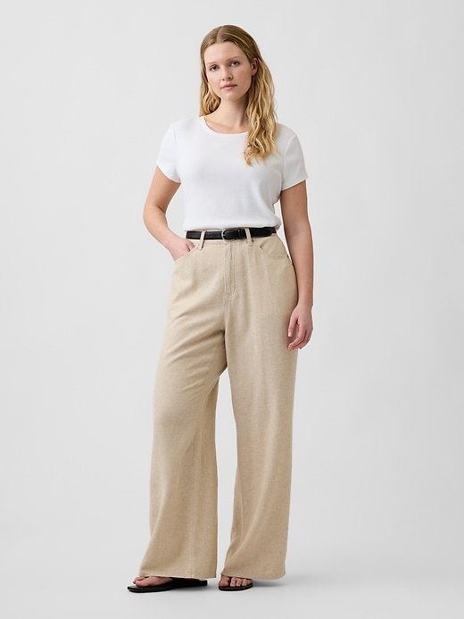 Image number 5 showing, High Rise Linen-Blend Wide-Leg Pants