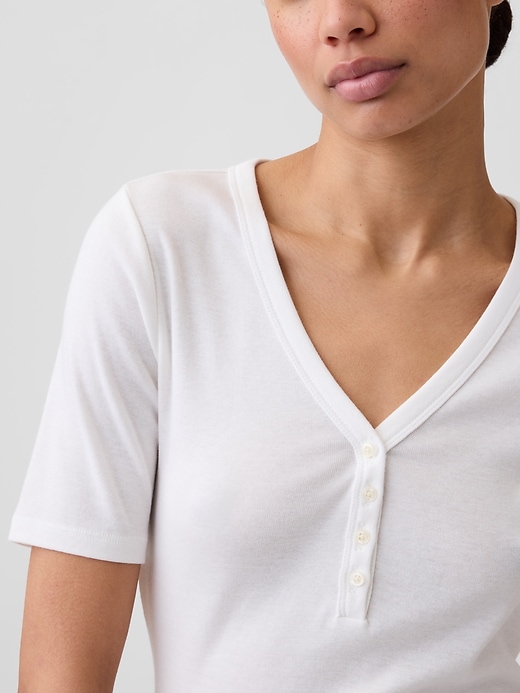 Image number 4 showing, Modern Ribbed V-Neck Henley Top