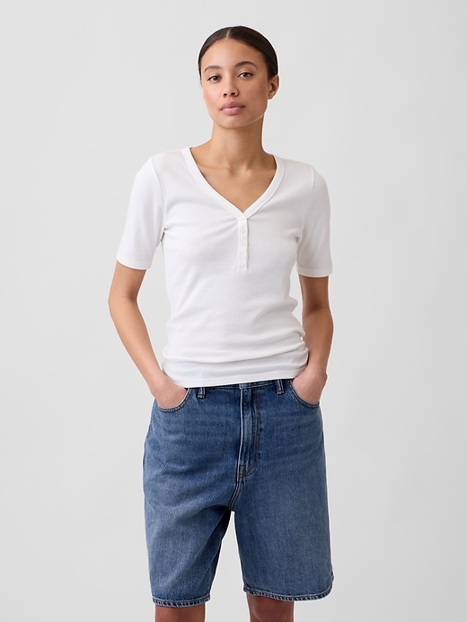 Image number 1 showing, Modern Ribbed V-Neck Henley Top