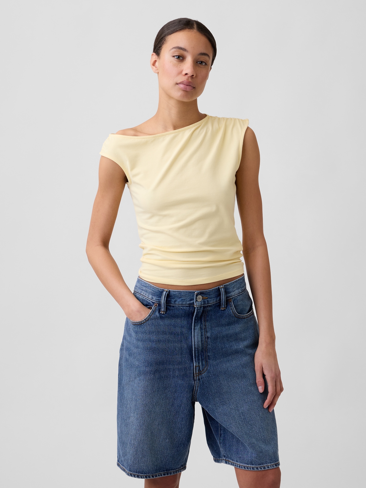 Stretch Jersey Off-Shoulder Top