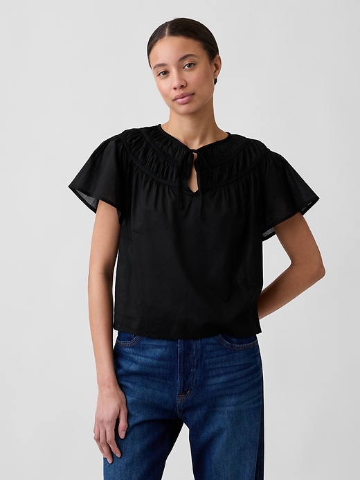 Image number 1 showing, Splitneck Flutter Sleeve Top