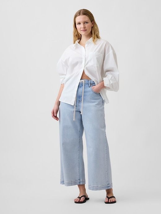 Image number 5 showing, High Rise Drawstring Wide-Leg Crop Jeans