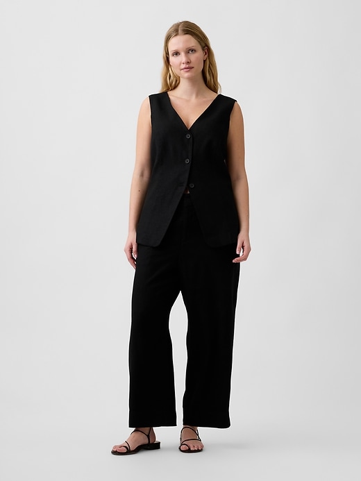 Image number 5 showing, High Rise Linen-Blend Straight Crop Pants