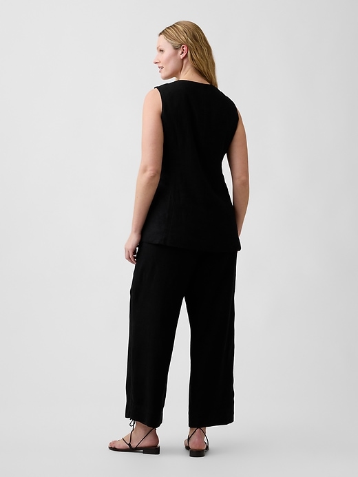 Image number 6 showing, High Rise Linen-Blend Straight Crop Pants
