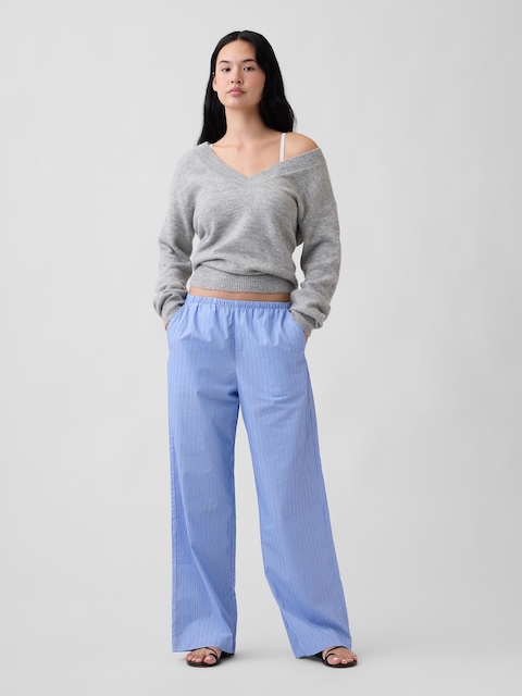 Mid Rise Pull-On Stripe Poplin Pants