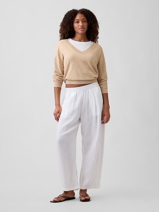 Image number 1 showing, Mid Rise Pull-On Barrel Gauze Pants
