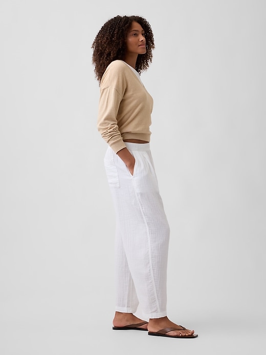 Image number 3 showing, Mid Rise Pull-On Barrel Gauze Pants
