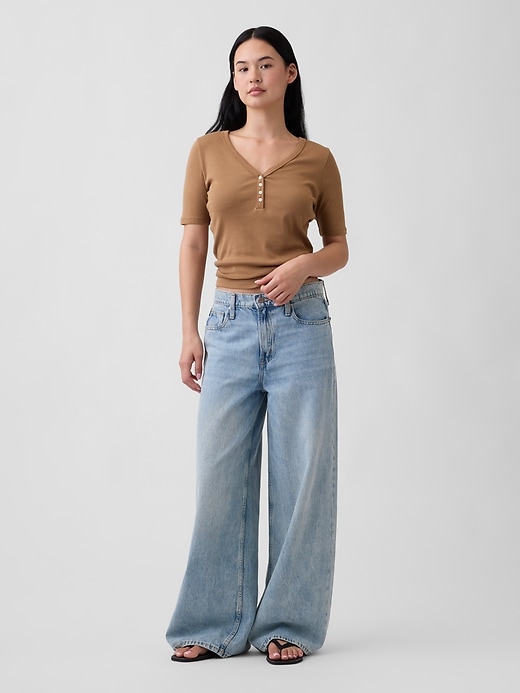 Image number 3 showing, Modern Ribbed V-Neck Henley Top