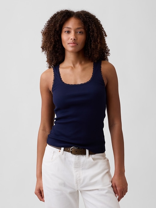 Ribbed Lace-Trim Tank Top | Gap Factory