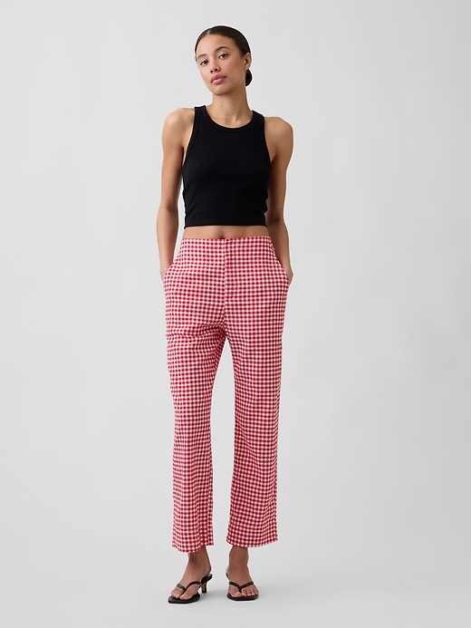 Image number 1 showing, High Rise Linen-Blend Straight Crop Pants