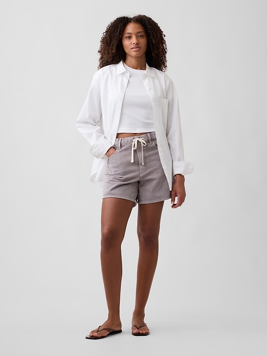 Image number 1 showing, Mid Rise Drawstring Denim Midi Shorts