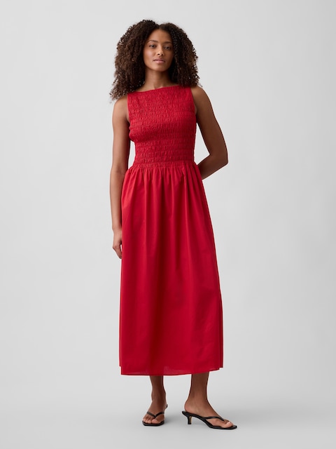 Smocked Boatneck Maxi Dress