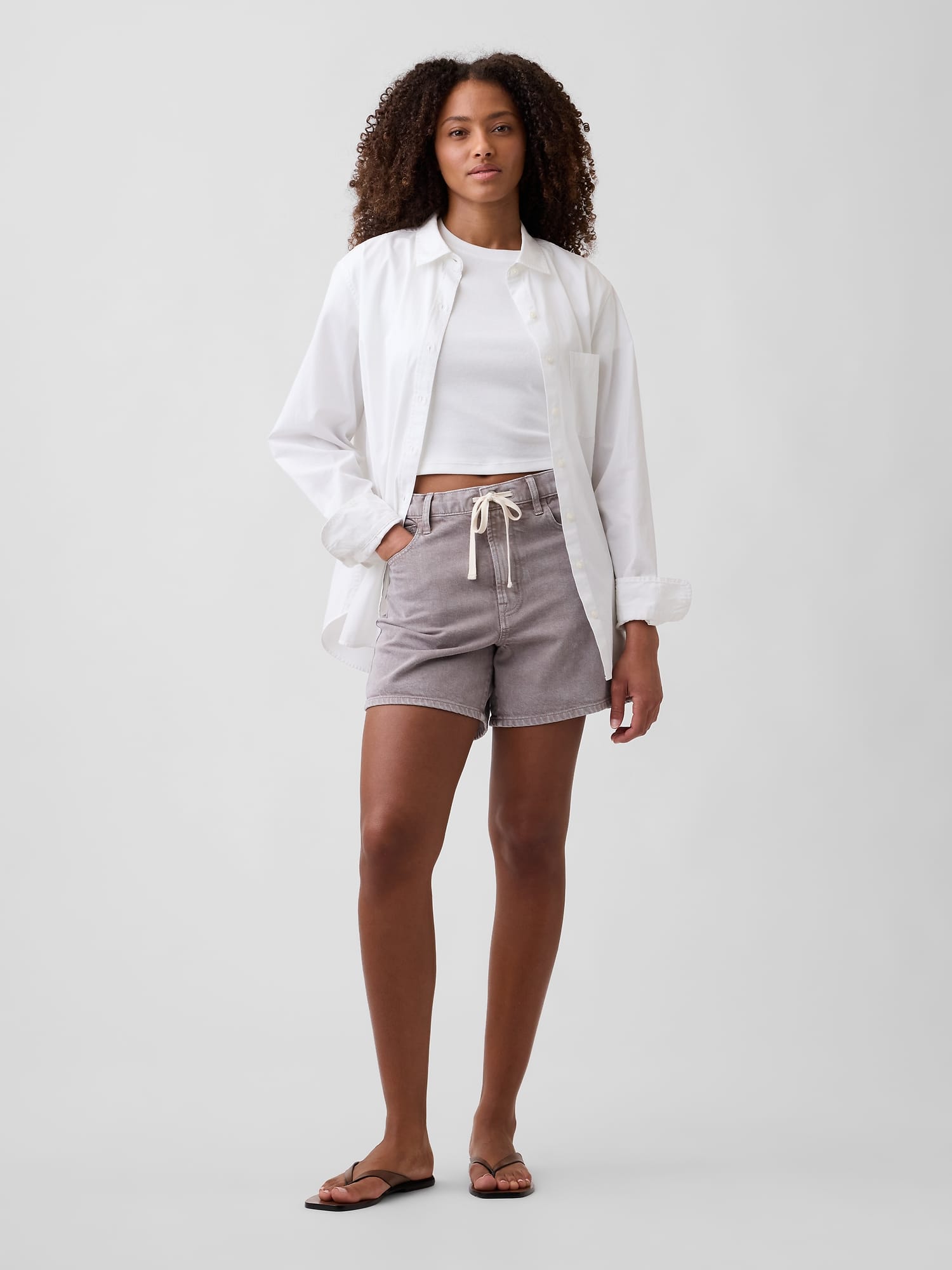 Drawstring Denim Midi Shorts